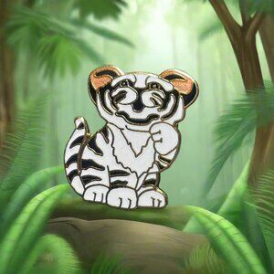 White Tiger with Black Stripes Enameled Brooch Pin Vintage